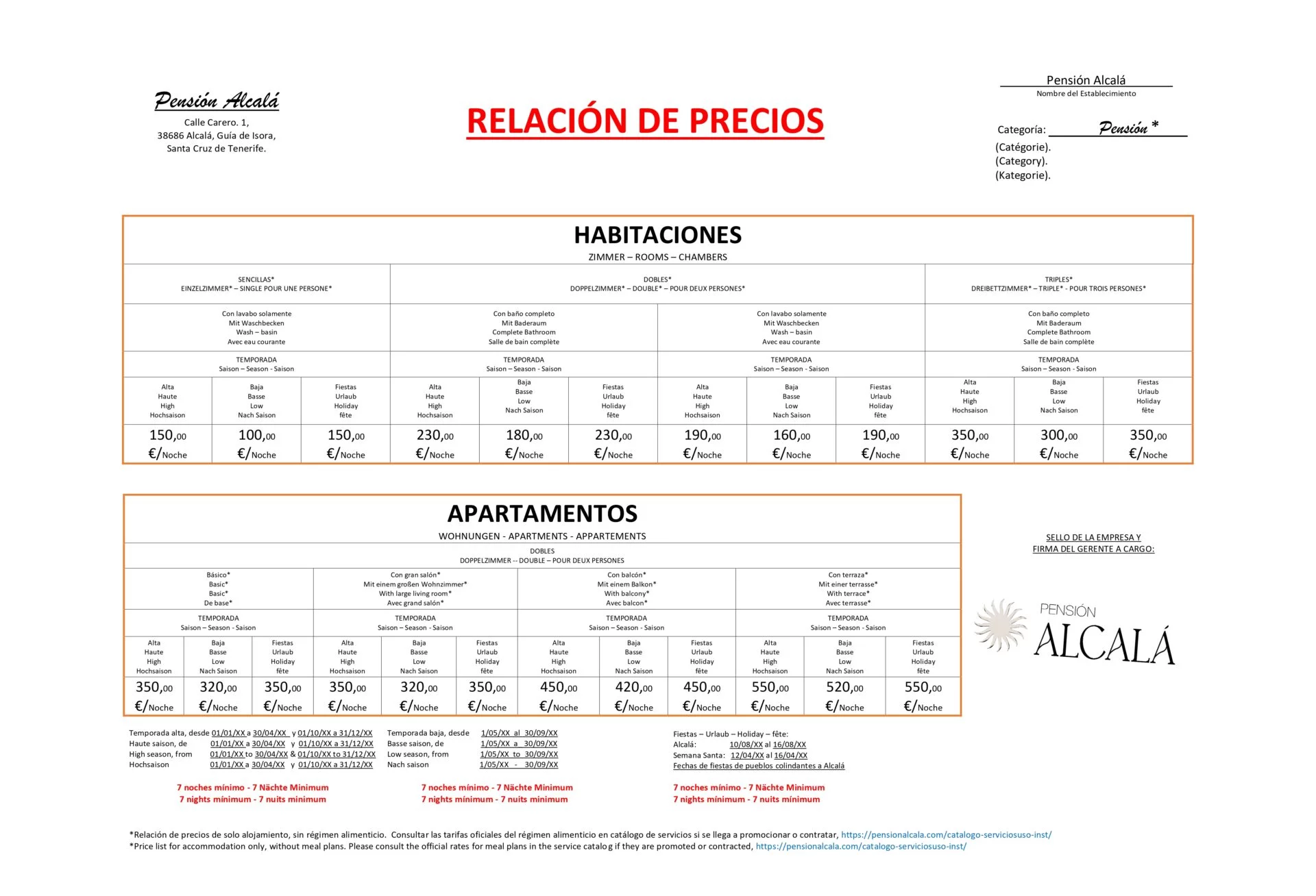 CATEL PRECIOS PENSION APARTAMENTOS page x